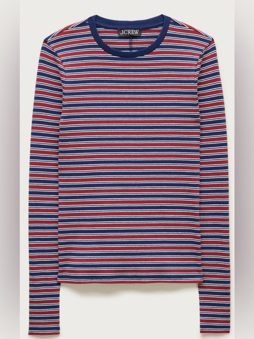NWT Large J. Crew Perfect Rib Striped Long-sleeve Tee T-Shirt Crimson Bloom